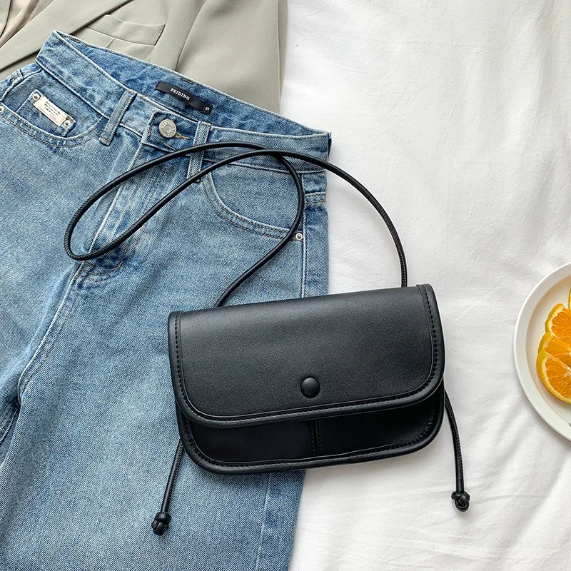

2022 New Women Crossbody Phone Bag PU Leather Simple Solid Color Button Design Ladies Shoulder Bag Fashion All-match Flap Bag
