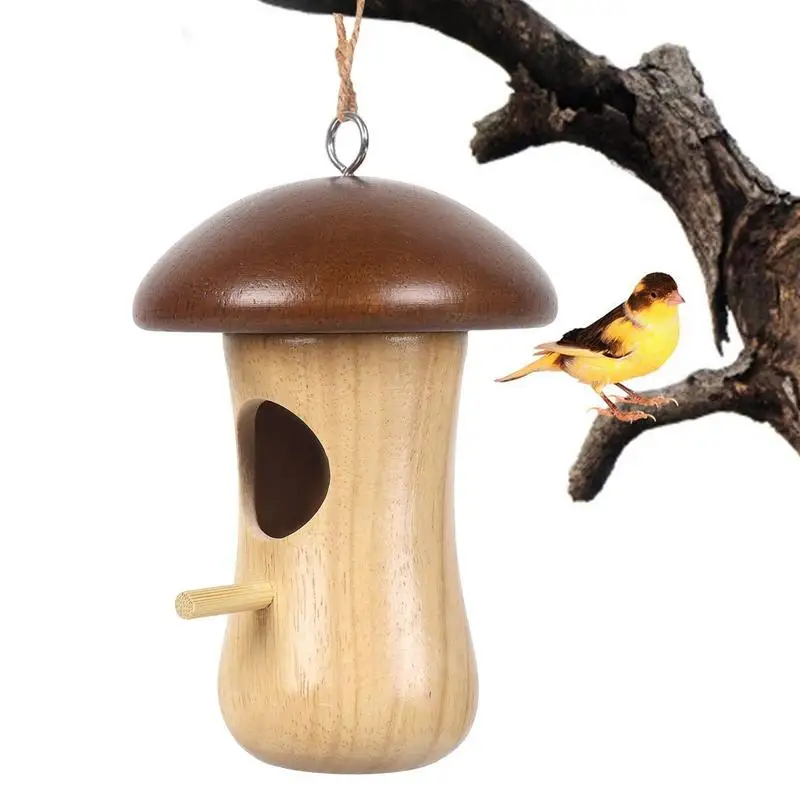 

Hummingbird House Hang Nest Outdoor Bird Nest Wooden Mushroom Shape Bird Swing Houses For Outdoor Swallow Wren Sparrow Window