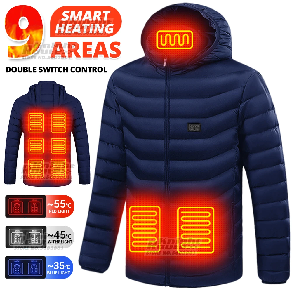 

9 Areas USB Heated Vests Coat Heated Jacket Women Men Warm Heating Jacket Vest Hunting Hiking Camping fishing Winter EU Size