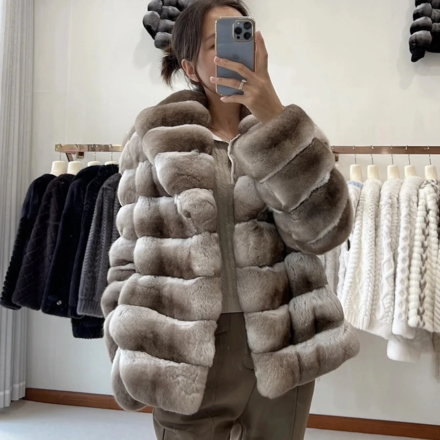 Winter Natural Rex Rabbit Fur Coat Women Short Jackets Chinchilla Best Seller Real Jacket
