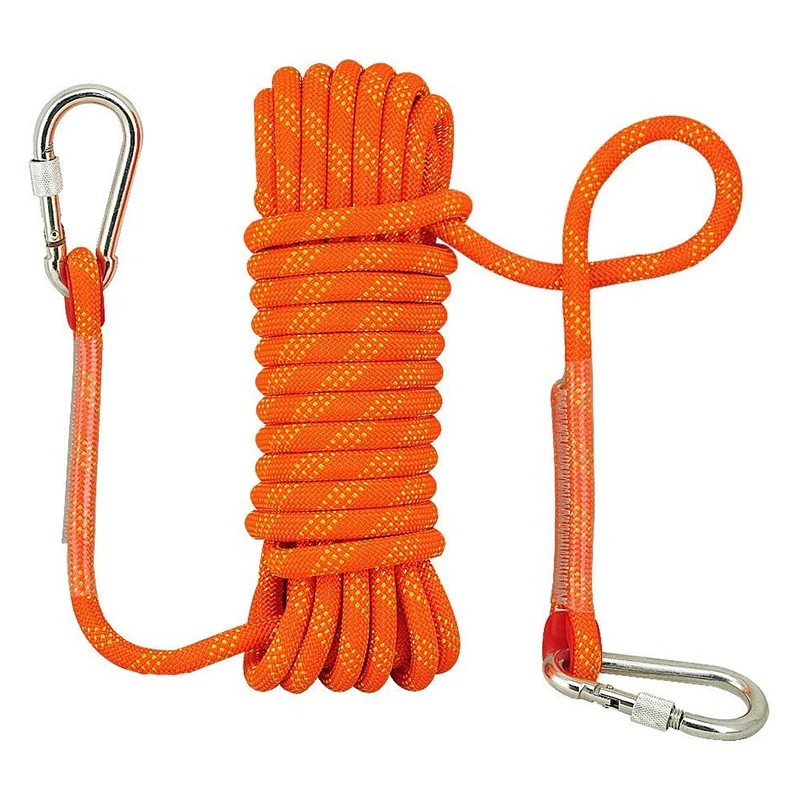 

ELOS-10M Rock Climbing Rope Diameter 12 Mm Heavy Duty Tree Climbing Rope Fire Escape Safety Rope With 2 Carabiners For Rappellin