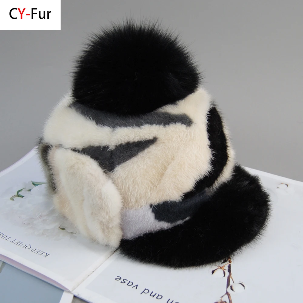 Шапки-бини из натурального меха норки зимние шапки для женщин роскошная