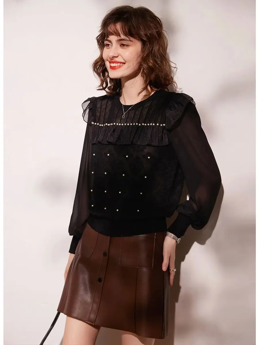 Женский трикотажный жаккардовый свитер LOUIS YAO элегантный кружевной Повседневный