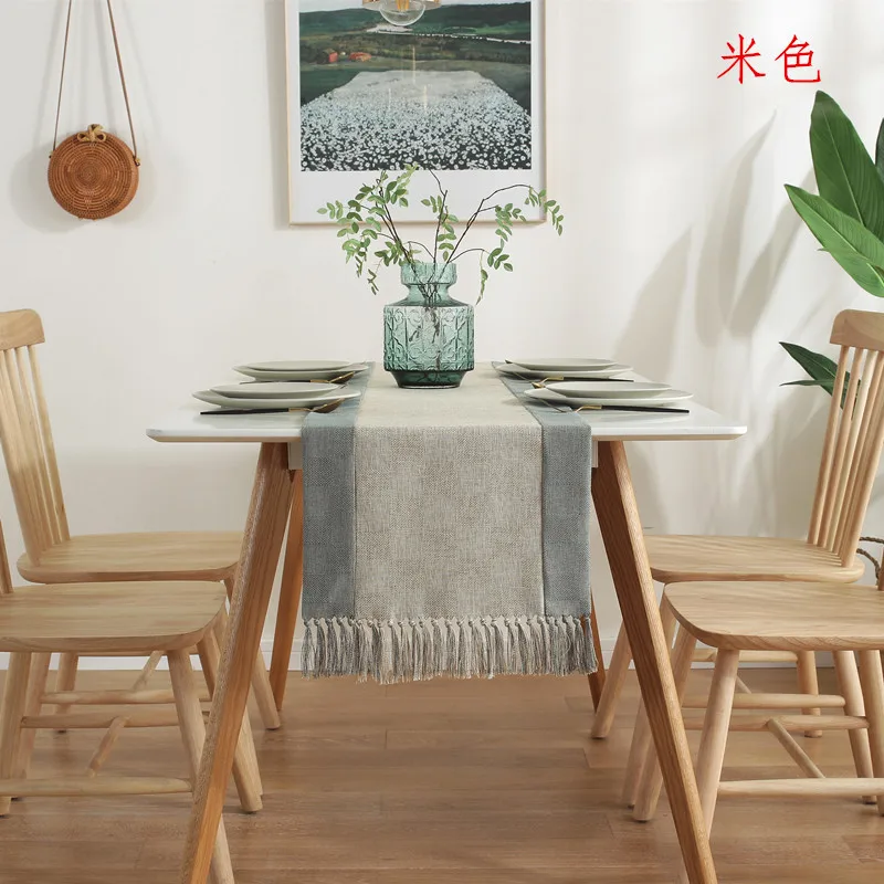 

luxury color cotton and linen new Chinese table runner hotel and homestay with tea table tea table flag tassel bed table runner