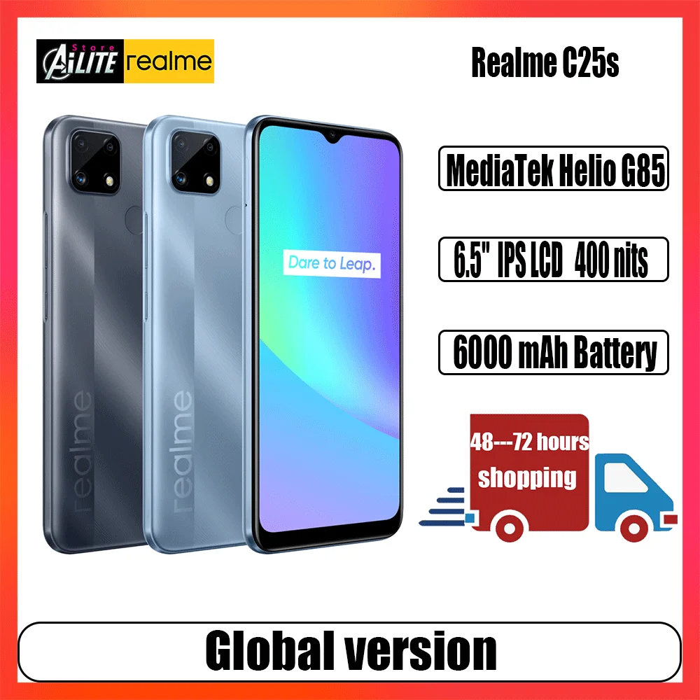 global version realme c25s smartphone 4gb 128gb helio g85 octa core 6000mah mega battery 6 5 fhd screen 18w quick charge nfc free global shipping