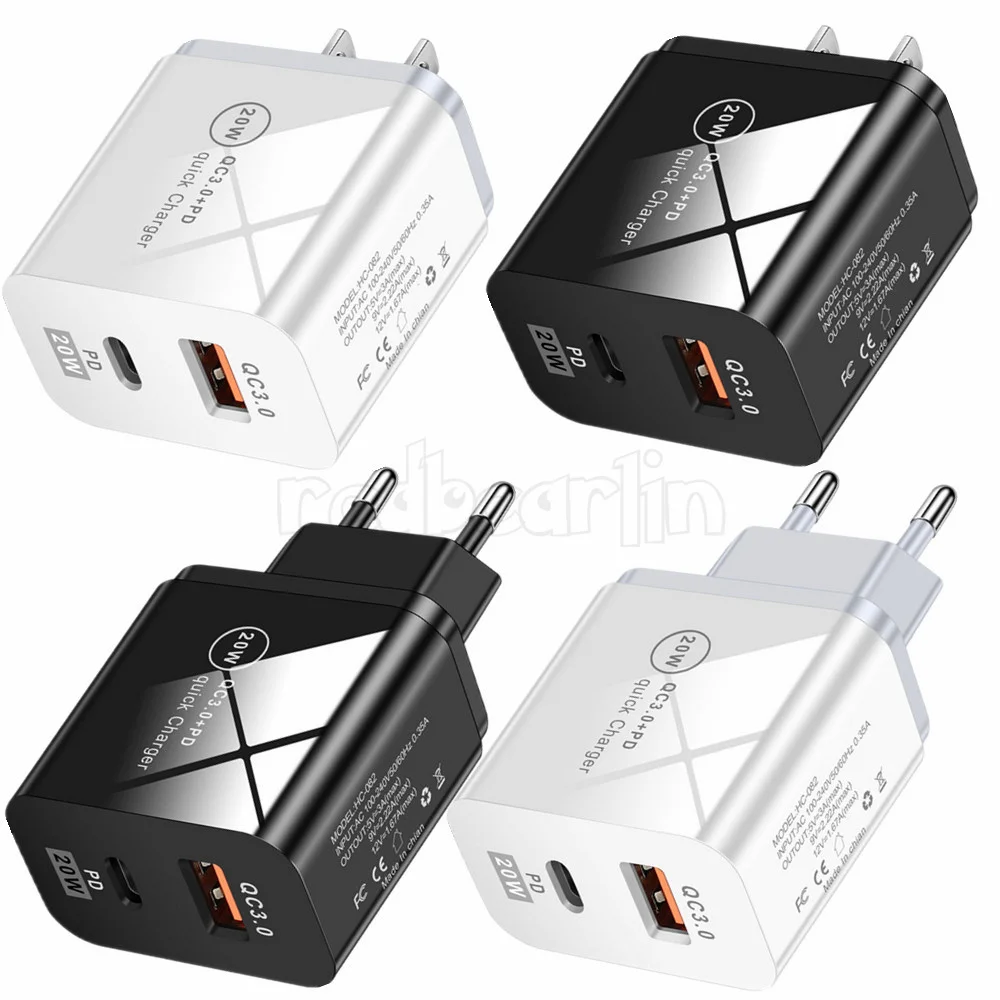 

100 шт. 25 Вт двойной порт PD QC3.0 стандартное настенное зарядное устройство Eu US UK адаптеры питания для Ipad mini Iphone 12 13 Pro Max Samsun Htc