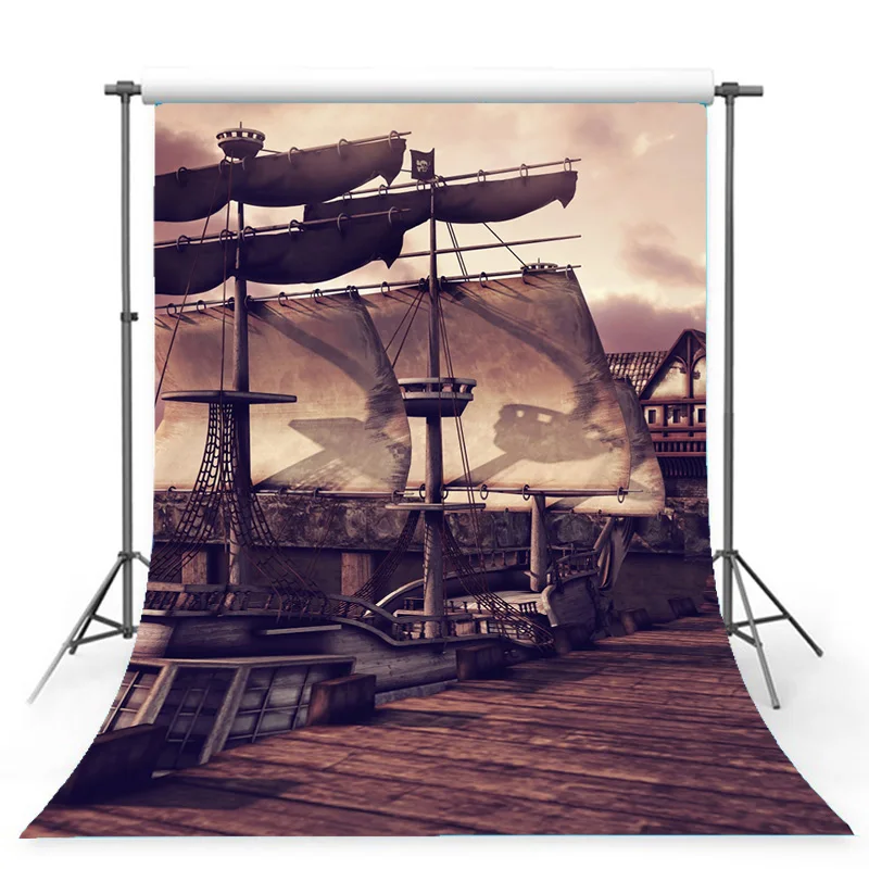 

SHUOZHIKE Vintage Pirate Ship Decorate Retro Photography Backdrops Props Newborn Portrait Farm Photo Studio Background LK-51