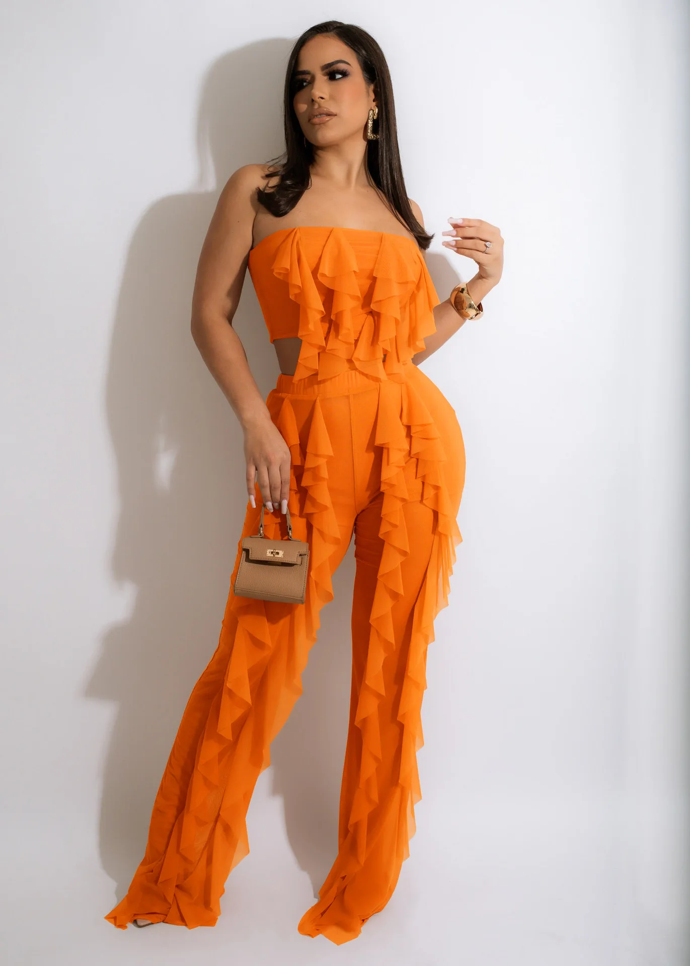 

2022 Summer Fashion Sexy Wrap Breast Mesh Perspective Beach Suit 2 Piece Set