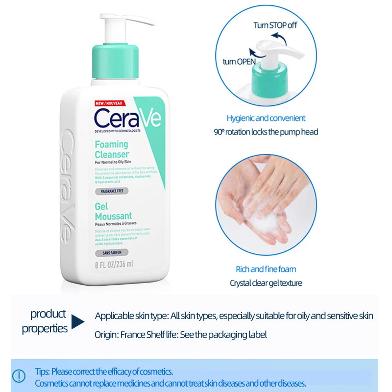 

Очищающая пенка с аминокислотой CeraVe, 236 мл, средства для очищения лица, увлажняющее и мягкое очищение кожи лица