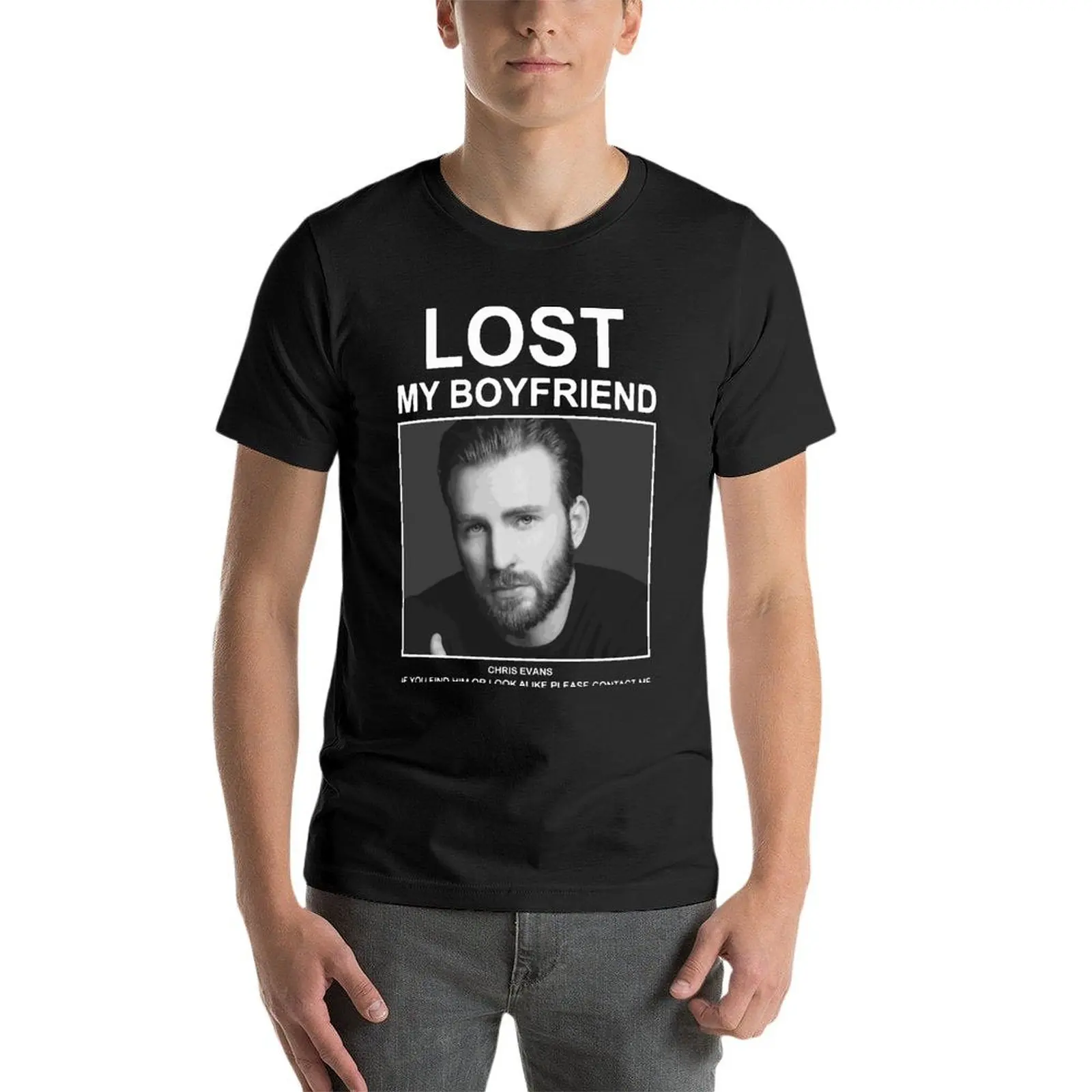 

Top Lost My Boyfriend Chris Evans If You Find Him Or Look Alike Oversized T-Shirt Harajuku Men Clothing 100% Cotton Streetwear B