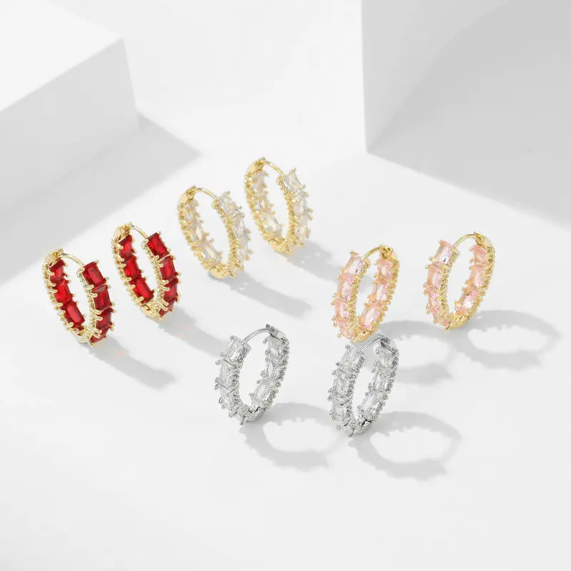 Trendy Small Hoop Earrings for Women Four Colors Micro Zircon Ear Piercing For Girls Summer Travel Jewelry