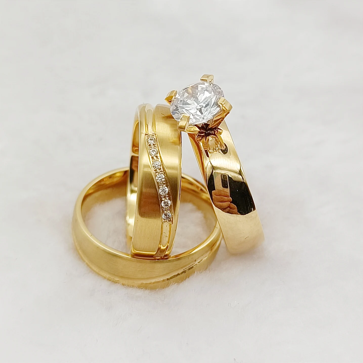 

Promise 3PCS Wedding Engagement Rings Sets for Couples Men and Women Lovers 24k Gold Plated Jewery Cz Diamond Aliance