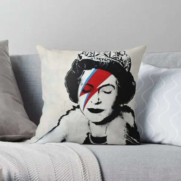

Banksy Uk England Queen Elisabeth Rockba Printing Throw Pillow Cover Case Home Bedroom Car Comfort Cushion Pillows not include