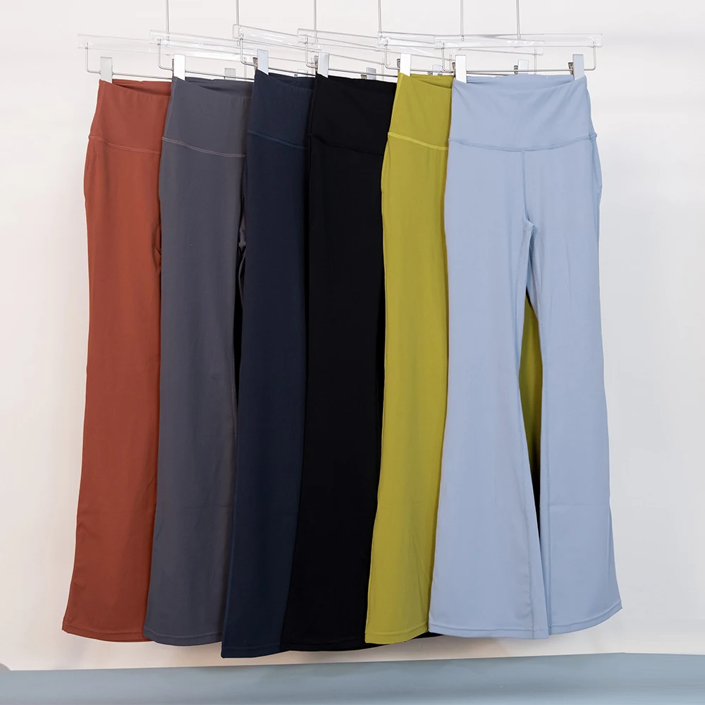 Lulu Fitness Yoga Pants Summer Ladies High Waist Trousers Slim Fit Belly Shows Legs Long Yoga Exercise Fashion Flared Pants