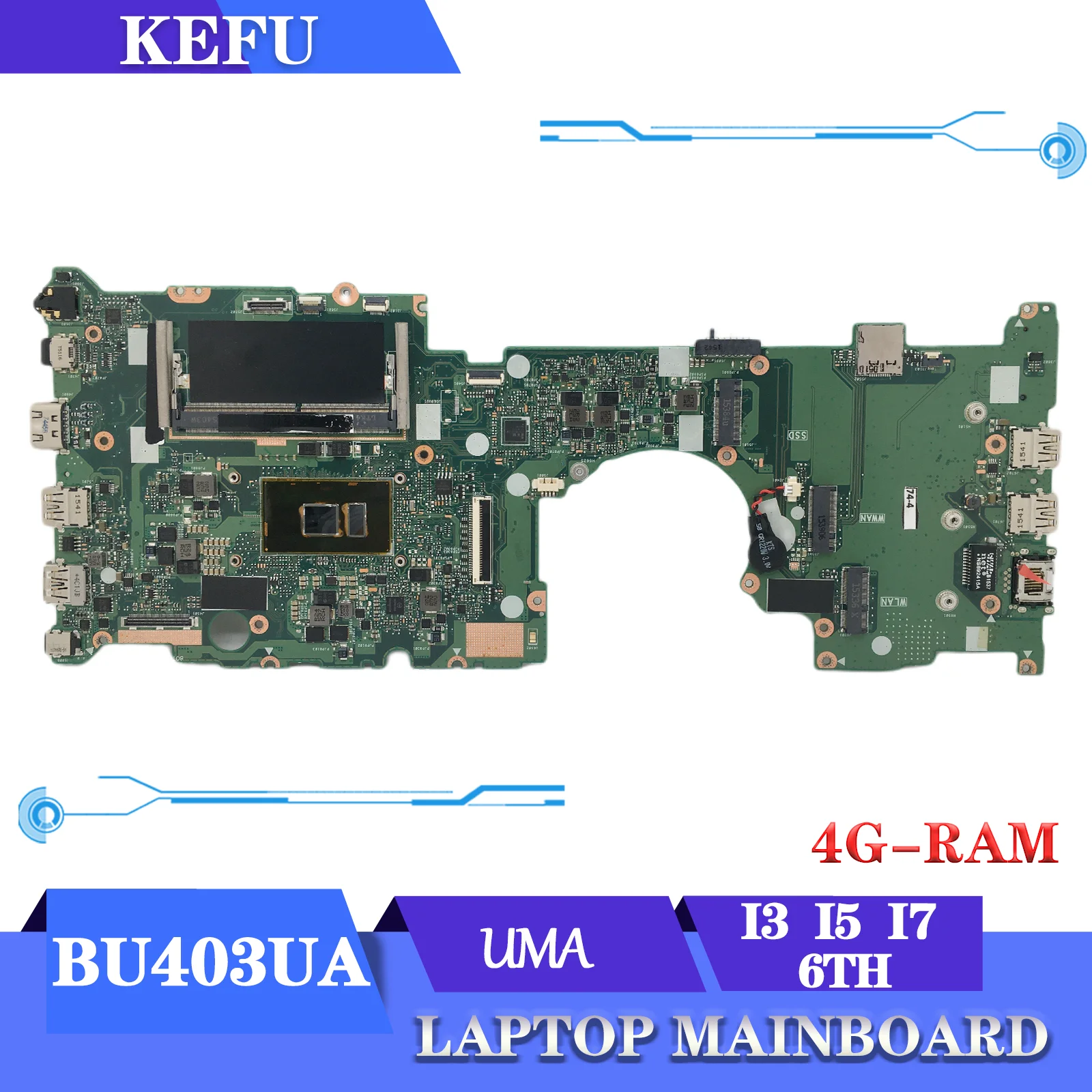 

KEFU Mainboard BU403U For ASUS PRO B8430UA BU403UA PU403UA P5430UA Laptop Motherboard I3 I5 I7 6th Gen 4G/RAM