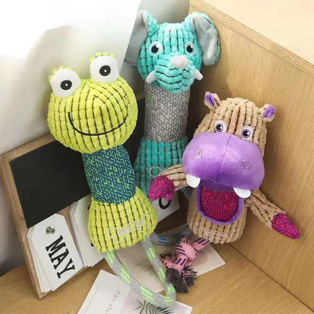 Pet Dog Cleaning Teeth Squeaky Interactive Cartoon Animal Cute Shaped Dog Chewing Toy Pet Training Products Puppy Plush Rope Toy 4