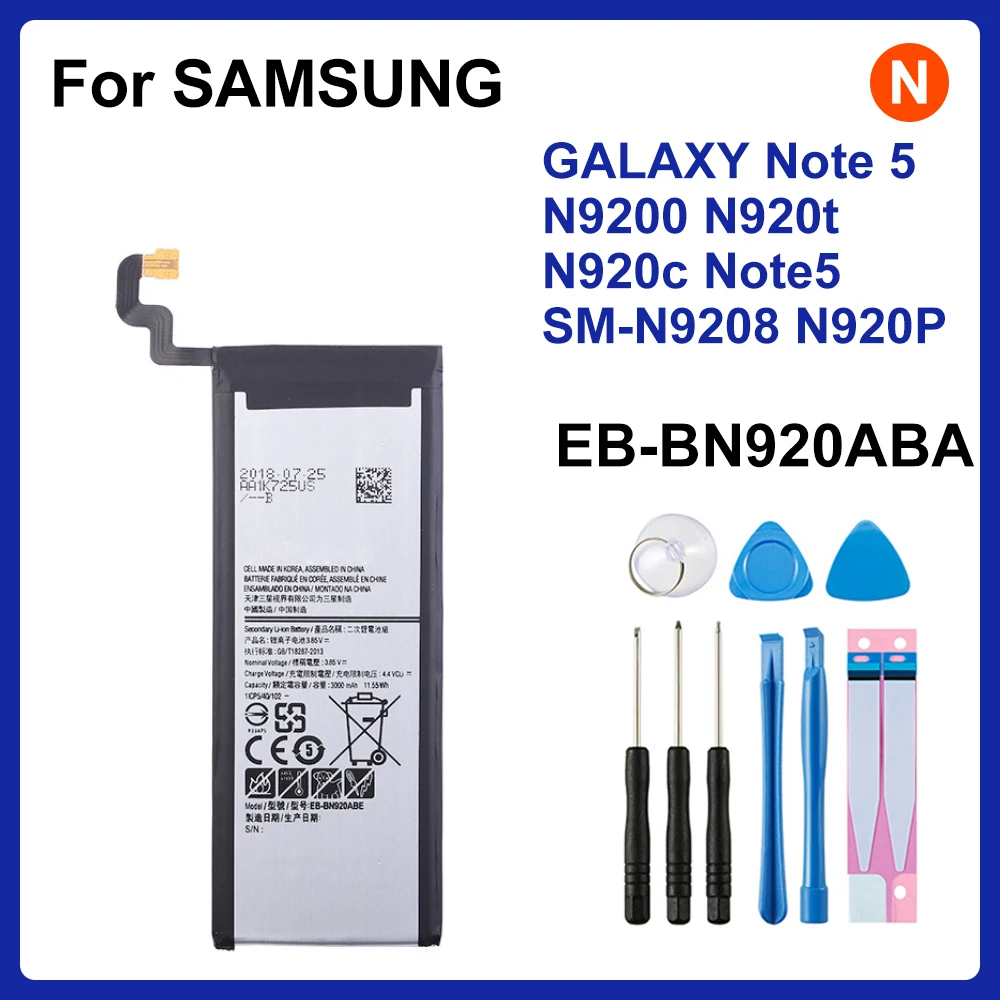 

SAMSUNG Original Phone Battery EB-BN920ABA EB-BN920ABE For Samsung GALAXY Note 5 N9200 N920t N920c Note5 SM-N9208 N920P 3000mAh