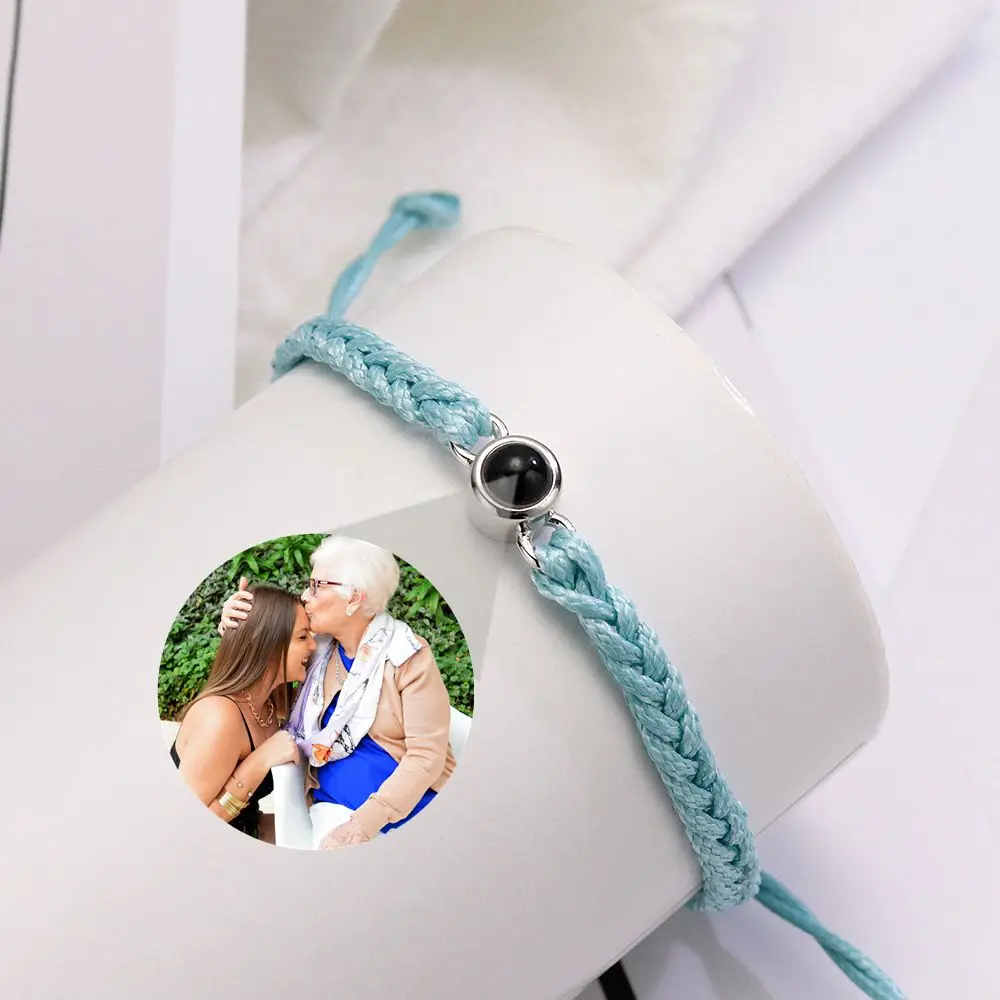 925 Silver Personalized Projection Braided Bracelet Custom Photo Bracelet for Woman Man Couple Family Jewelry Memorial Gift