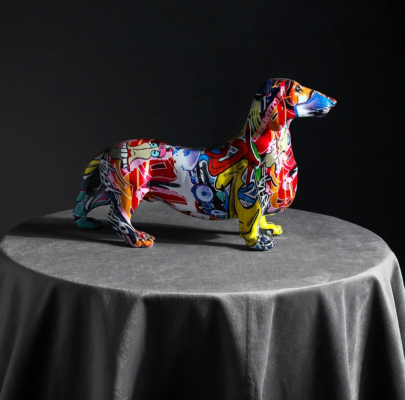 

Creative Painted Colorful Dachshund Dog Decoration Home Modern Wine Cabinet Office Decor Desktop Resin Crafts Miniatures Statue