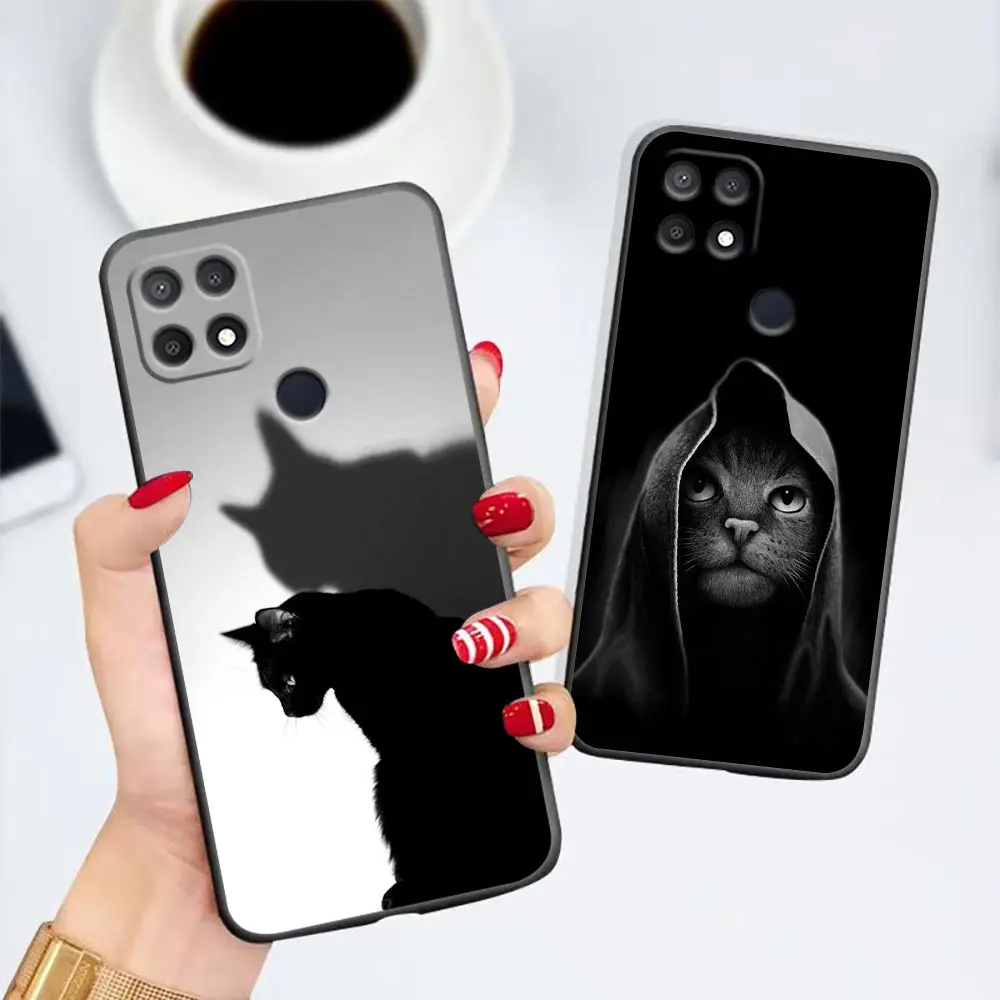 

black Cat Kitty Animal Cartoon Phone Case For Oppo Realme 9 9Se 9i V25 8 8i 7 7i 6 6i 6s 5 5i 5s C17 Pro Speed Narzo Cover Funda