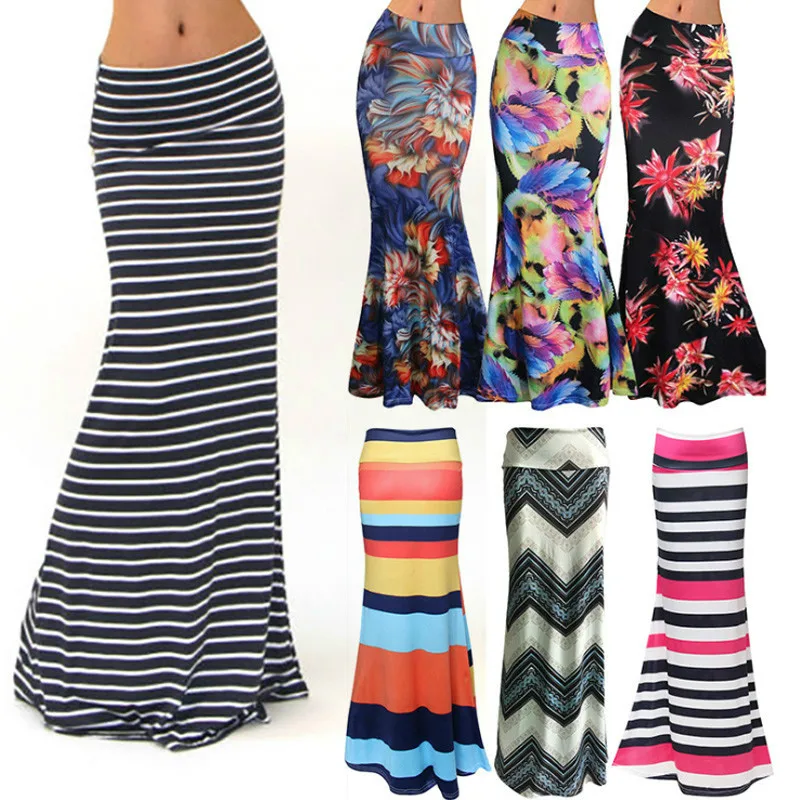 3XL Spring Summer Elastic High-waist Long Pencil Skirt For Women 2021 Printed Pencil Maxi Skirt Faldas Largas Mujer Para Fiesta
