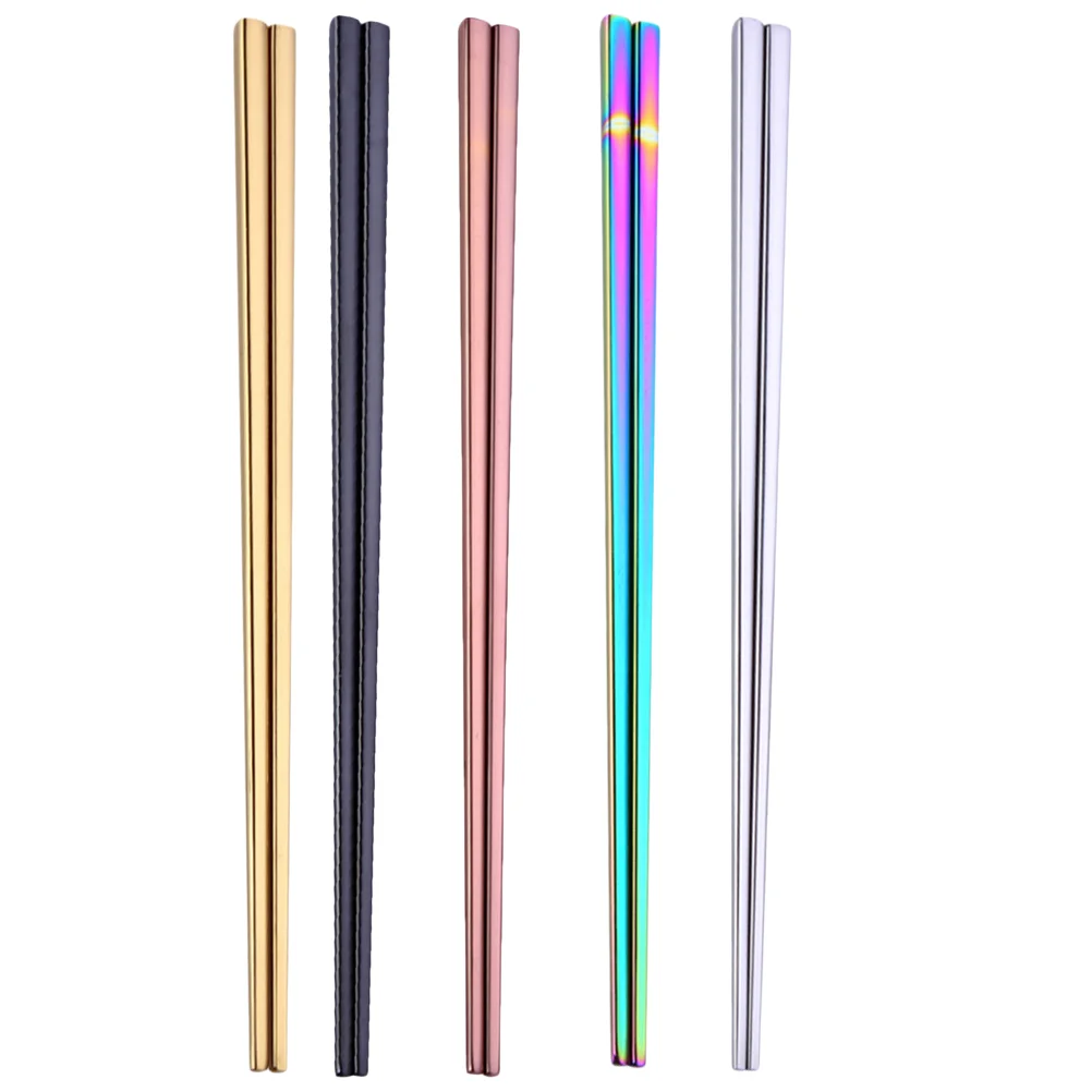 

5 Pairs 21cm Square Chopsticks 304 Stainless Steel Sushi Reusable Nonslip Chopstick (Colorful Plated + Black Plated + Rose Gold