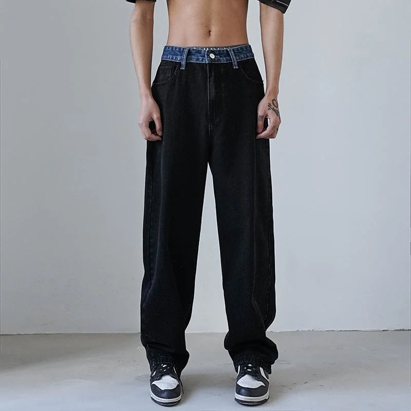 

White/Blue/Black Baggy Jeans Men Fashion Casual Straight Jeans Men Streetwear Loose Hip Hop Wide Leg Denim Pants Mens Trousers