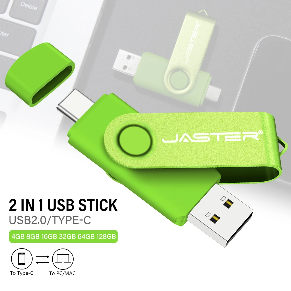 Green TYPE-C Pen Drive 64GB High Speed USB Flash Drive 32G for Mobile Phone Real Capacity Pendrive Free Custom Logo Memory Stick