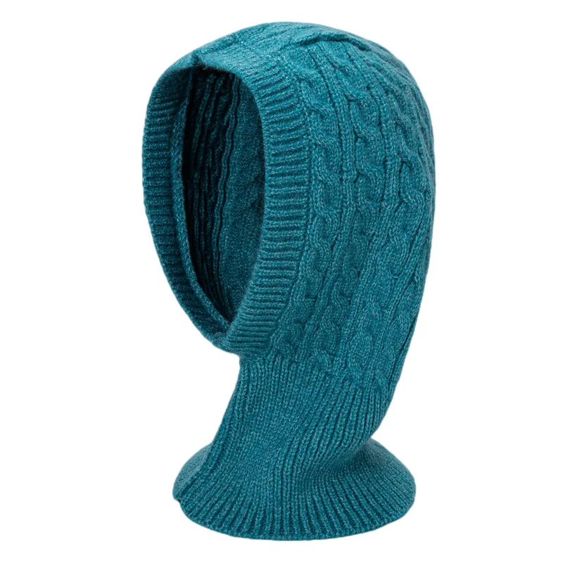 Cross-border new scarf hat all-in-one winter warm solid color twisted knitted sweater pullover one-in-one hat