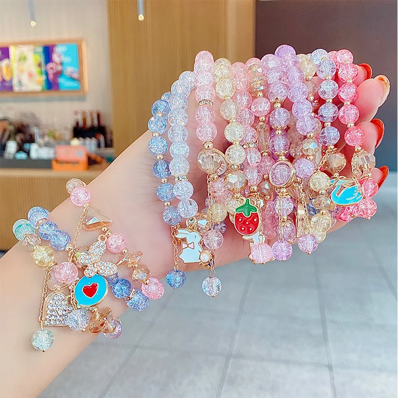 

4Pcs Beads Crystal Glass Bracelet Party Gift For Girl Kids Guest Flower Accessories Children Birthday Favors Supplies Wholeslaer