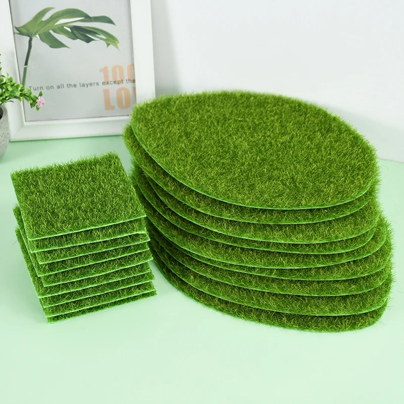 

1pcs Square/Oval Artificial Grassland Simulation Moss Lawn Turf Fake Green Grass Mat Carpet Micro Landscape DIY Dollhouse Decor