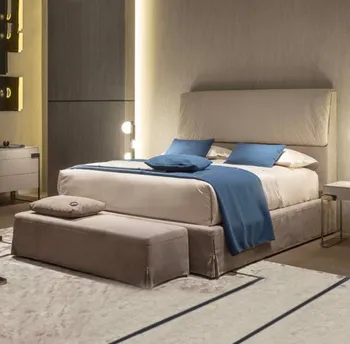 Modern Italian light luxury high-end custom-made first layer frosted cowhide master bedroom double simple bed