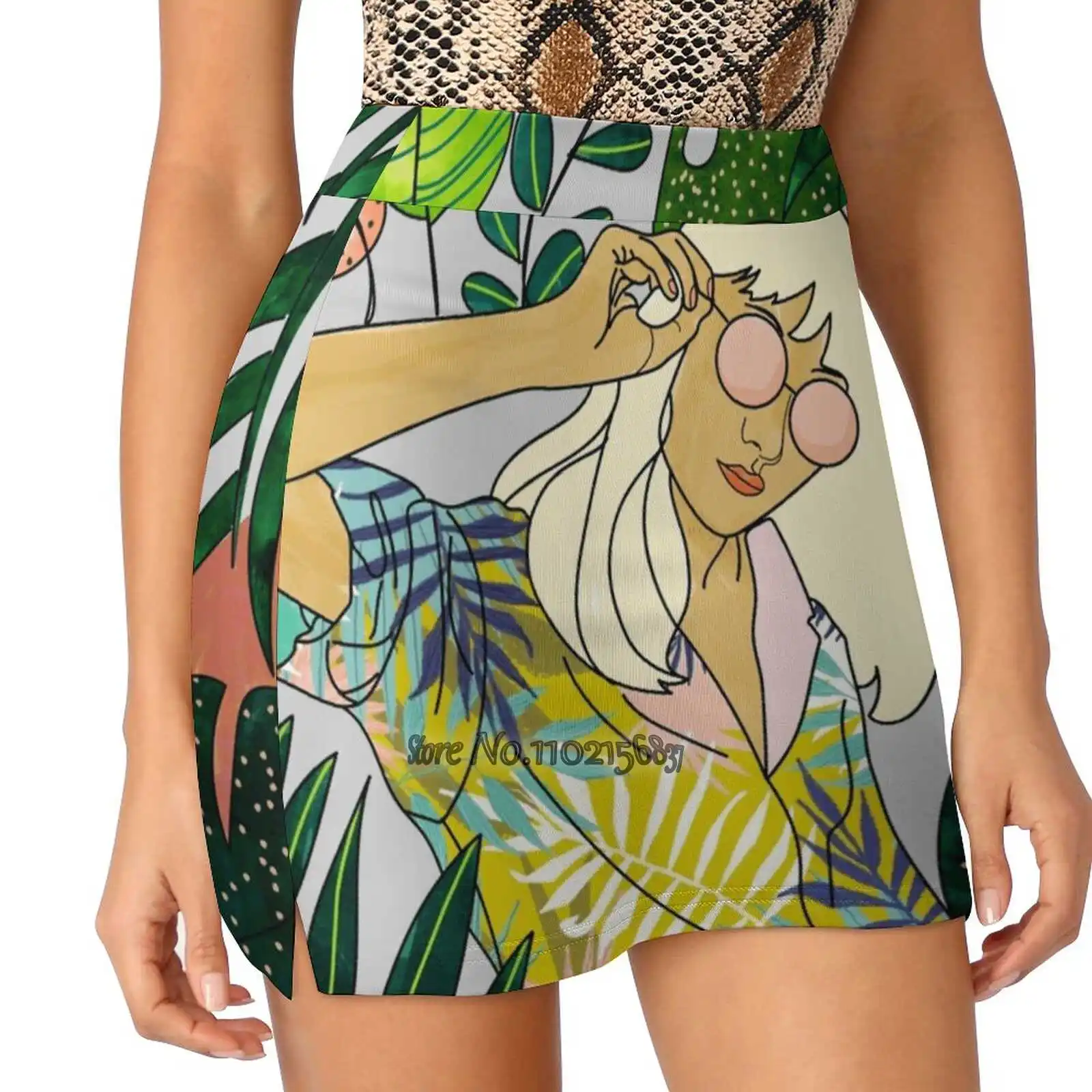 

Spring Break S-4Xl Tennis Skirts Golf Fitness Athletic Shorts Skirt With Phone Pocket Graphic Design Watercolor Tropical Nature