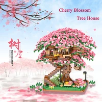 2138pcs pink cherry blossom model building block miniature cherry tree house assembly brick childrens christmas gift girl toy