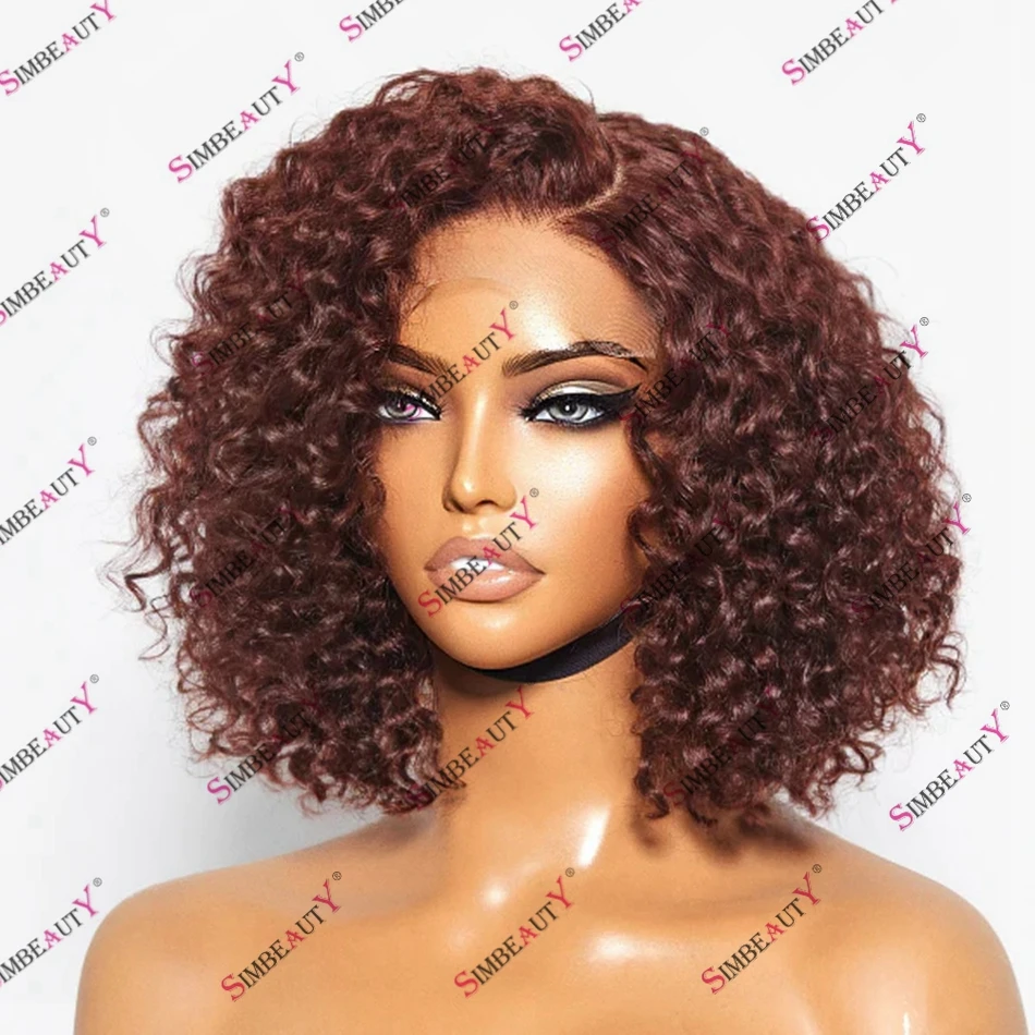 Glueless Lace Front Wig Reddish Brown Natural Jerry Curly Remy Human Hair 13x6 Lace Front Wig for Black Women 180 Density Hair