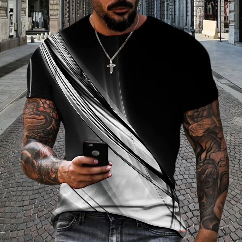 Купи 2023 Summer Short T-Shrit 3d Print Black Line T-shirts Clothes Casual Tees For Men's Fashion Streetwear Oversized Shirt Tops за 241 рублей в магазине AliExpress