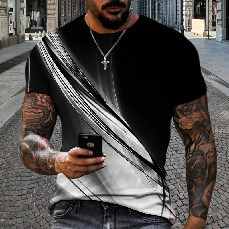 

2023 Summer Short T-Shrit 3d Print Black Line T-shirts Clothes Casual Tees For Men's Fashion Streetwear Oversized Shirt Tops