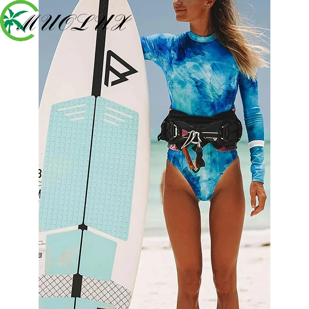 

MUOLUX Long Sleeve Tie Dye One Piece Swimwear Women 2023 Monokini Bath Suit Bodysuit Swimsuit Summer Beach Rash Guard Surfing