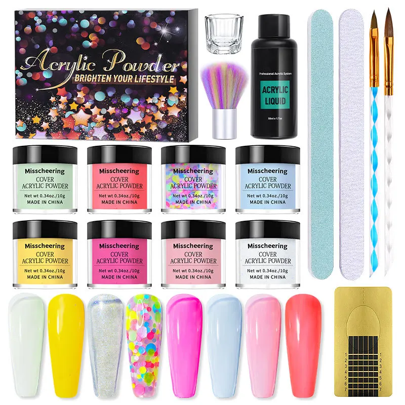 16PCS Set For Building Acrylic Gel DIY Nail Extension Kit With Holographic Powder Liquid Manicure Design Art Decor |