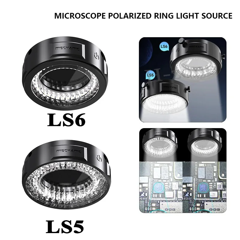 Фото Кольцевой светильник для микроскопа Mechanic LS5 LS6, поляризованный 84, светодиодная кольцевая лампа, регулируемая, антибликовая, устраняет отражение, осветительные инструменты №1