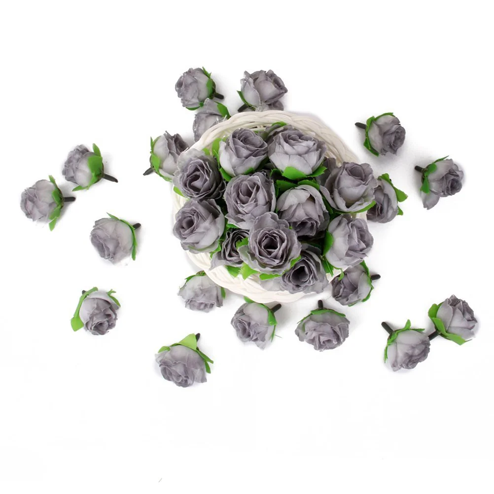 

Rose Flower Head Heads Artificial Fake Grey Wedding Roses Flowers Bulk Cloth Silk Bridal Hydrangea Shower Mini Bouquet Crafts