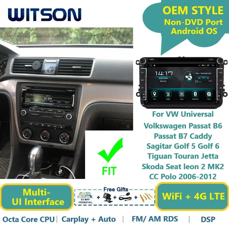 

WITSON Android 13 авто стерео для VW Jetta Skoda Seat leon Golf Tiguan Touran Caddy Car Raido GPS Navi Carplay мультимедиа