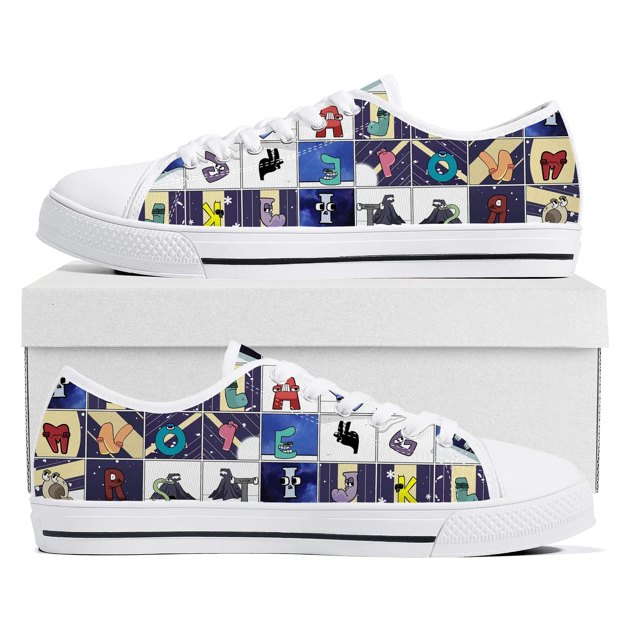 Фото Кеды Alphabet Lore Low Top: модные кроссовки с мультяшными персонажами для женщин, мужчин и подростков, парные, на заказ №1