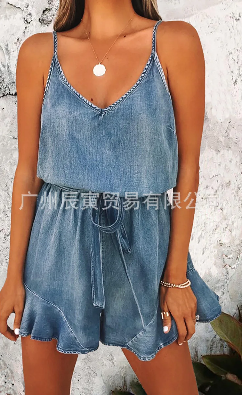 

Women Denim Jumpsuit Autumn Jeans Overalls Solid Rompers Vintage Pants