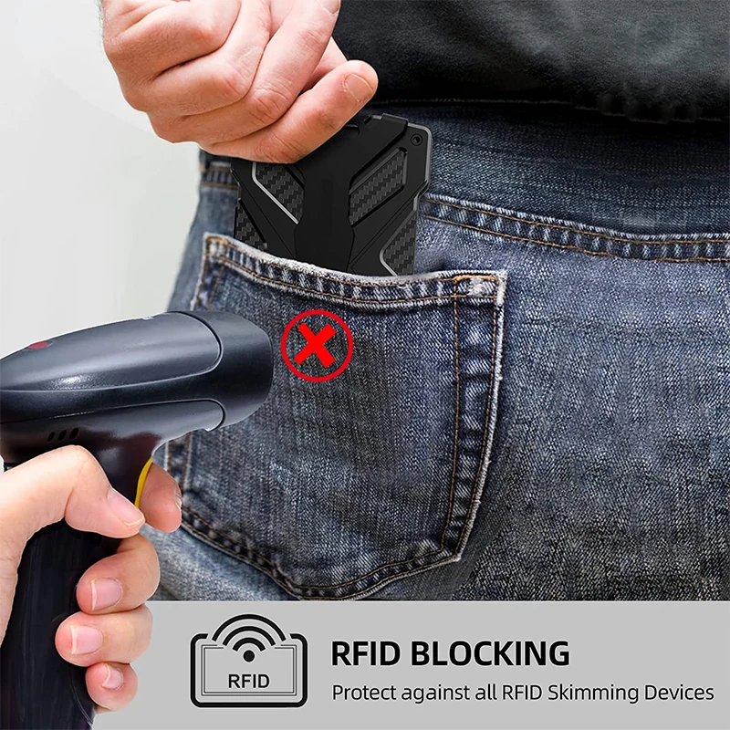 Minimalism Men's Wallet Carbon Fiber Ultra Thin Aluminum Wallet with Transparent ID Badge Credit Card Holder Clip RFID Carteira