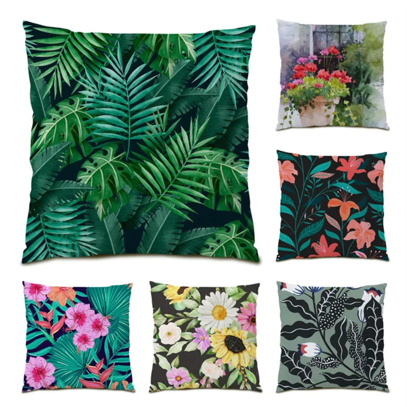 

Velvet Cushion Covers 45x45 Polyester Linen Home Decoration Flower Leaves Pattern Floral Leaf Sofa Decorative Pillow Cases E0740
