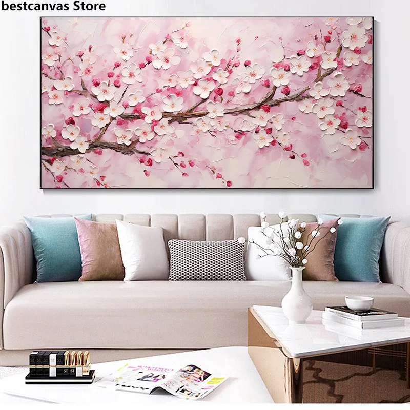 Абстрактные розовые цветки вишни на холсте современный принт поплавок живопись