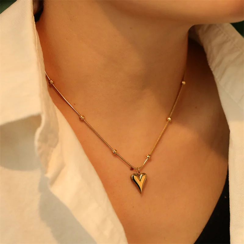 

Ожерелья из нержавеющей стали в форме сердца для женщин, чокеры из 18-каратного золота, ожерелье-цепочка с подвеской, женская модная бижутерия в честь праздника