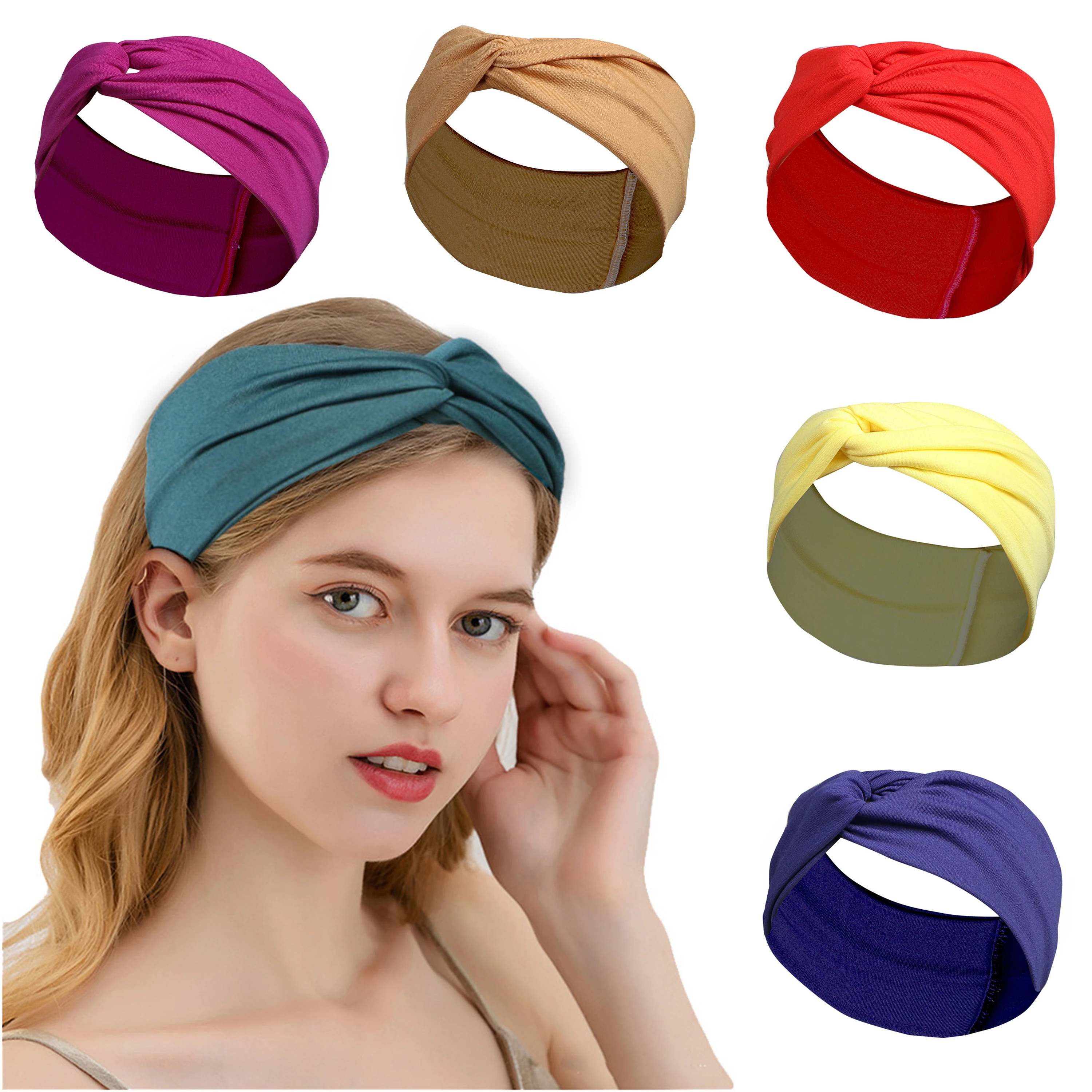 

Women Girls Solid Color Hair Bands Elastic Sweat-absorbent Cross Turban Casual Yoga Outdoor Headwrap Headband Hair Accessories