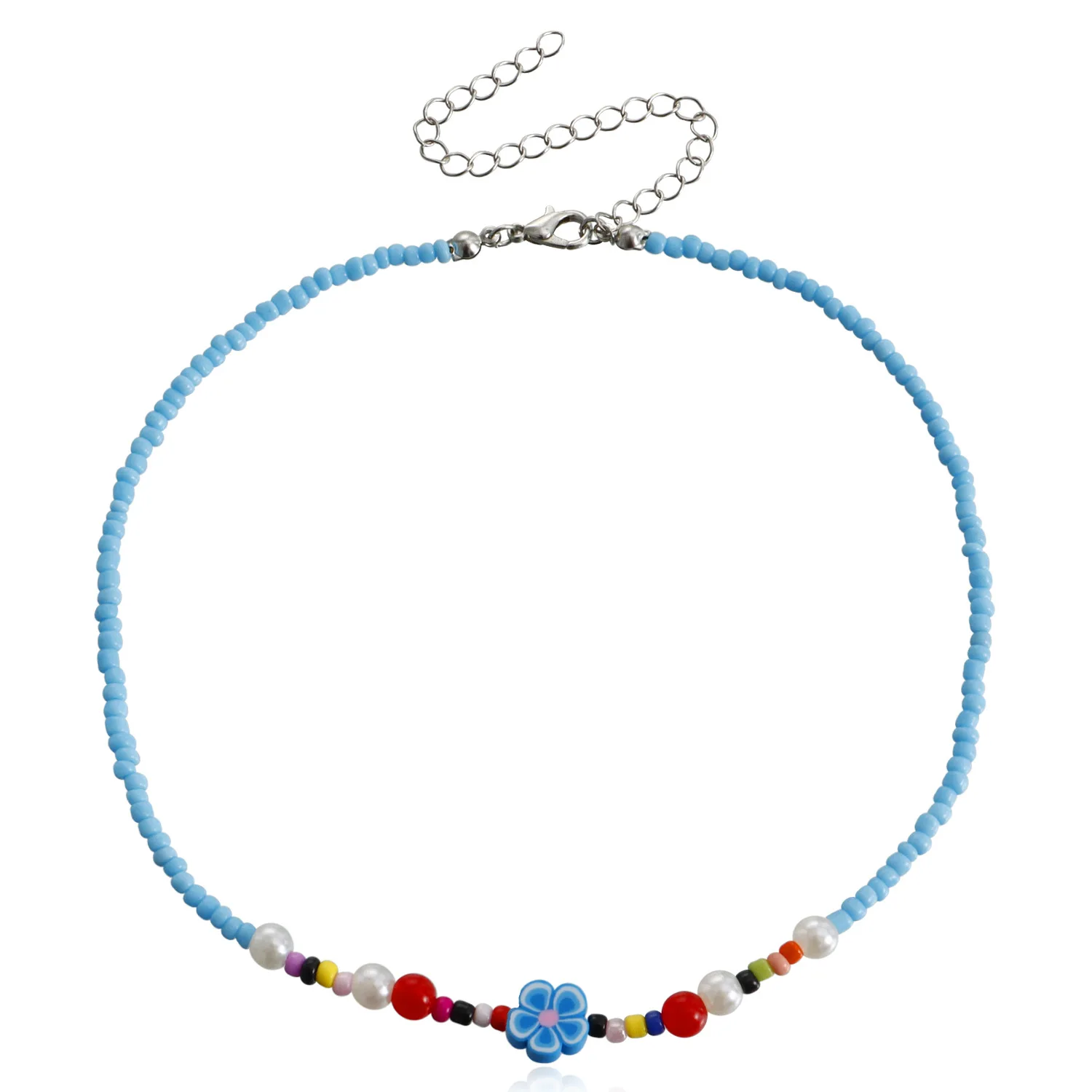 

Bohemian Multicolor Rice Bead Choker Necklace Retro Sweet Clay Flower Pearl Collar Necklaces for Women Trendy Handmade Jewelry